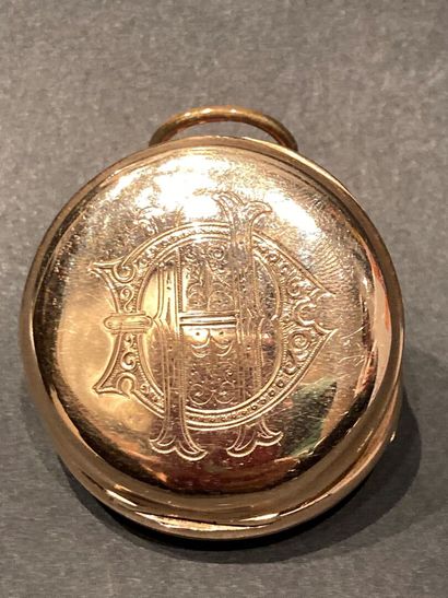 Montre de gousset or jaune 750 ‰ monogrammée...