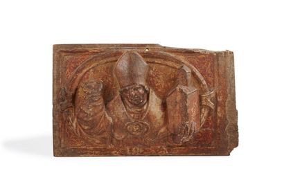 Saint bishop panel carved in relief
Spain...