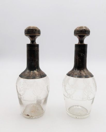 Pair of crystal bottles engraved with neoclassical...