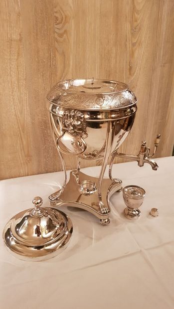 Samovar in silver plated metal with its stove,...