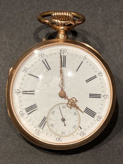 Montre de gousset or jaune 750 ‰ monogrammée...