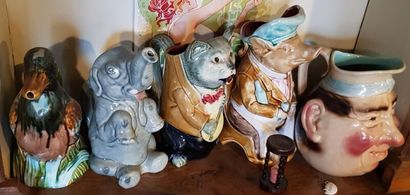 Lot of barbotine pitchers with zoomorphic...