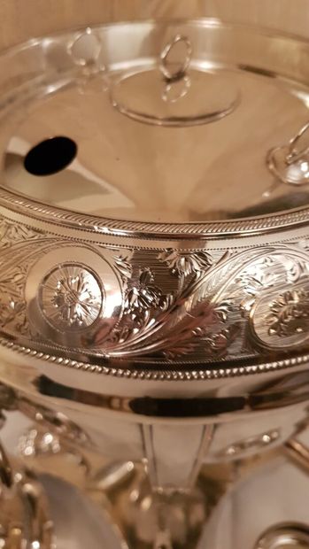 Samovar in silver plated metal with its stove,...