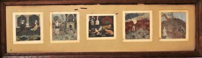 Suite of 5 Persian miniatures in the same...