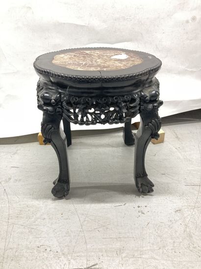 Blackened wood saddle with four legs, marble...
