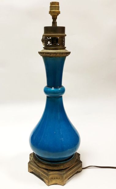 Blue enamelled porcelain vase mounted as...