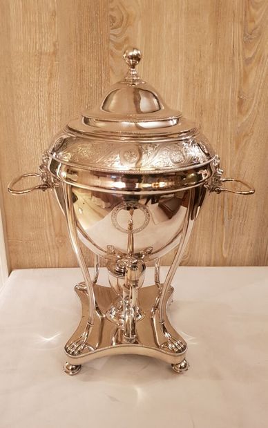 Samovar in silver plated metal with its stove,...