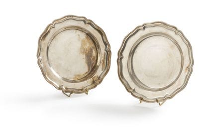 Paire d'assiettes en argent 2nd titre 800‰,...