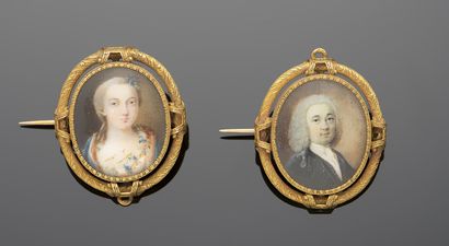 Paire de broches en or jaune 18K 750‰, de...