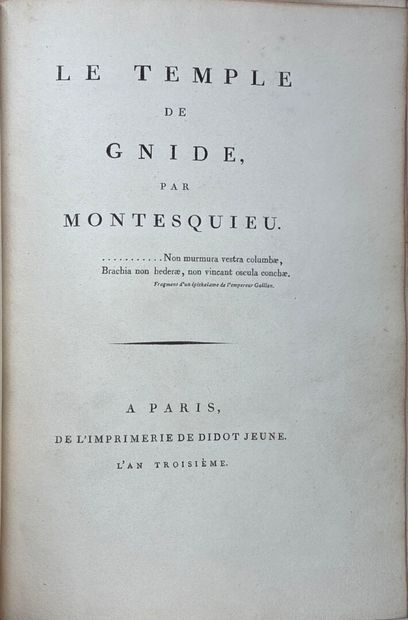 MONTESQUIEU. Le temple de Gnide. Paris, Imprimerie...