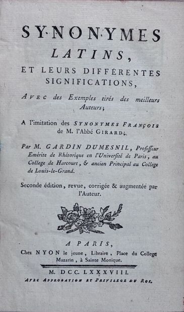 GARDIN DUMESNIL. Synonymes latins. Paris,...
