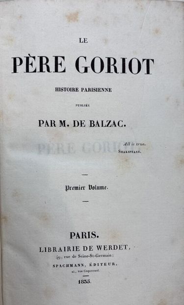 BALZAC (H.de). Le Père Goriot. Paris, Werdet,...