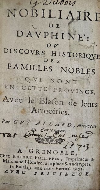 ALLARD. Nobiliaire de Dauphiné. Grenoble,...