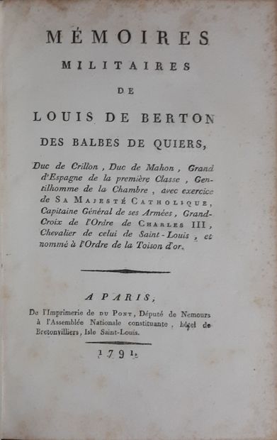 CREBILLON. Les mémoires militaires. Paris,...