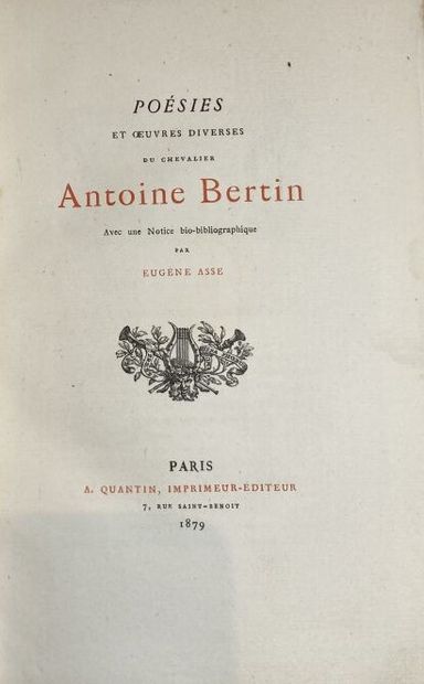 BERTIN (A.). Poésies. Paris, Quantin, 1879....