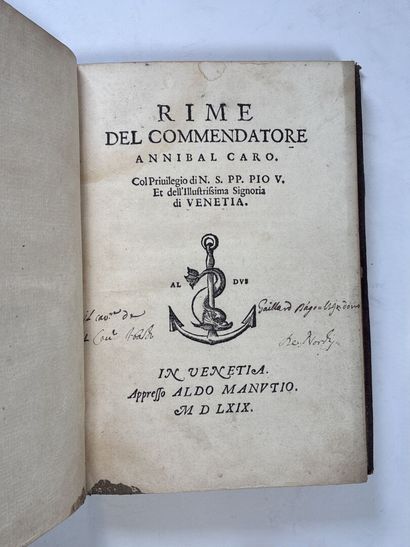 CARO. Rime. Venise, Aldo Manuce, 1569. Ex-...
