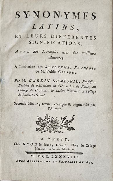 GARDIN DUMESNIL. Synonymes latins. Paris,...