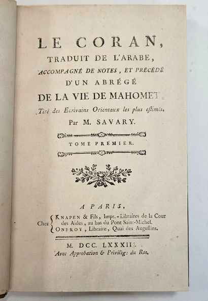 SAVARY Le Coran, Paris, 1783. 2 vol. in 8,...