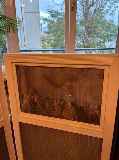 Small screen in cream lacquered wood, two...