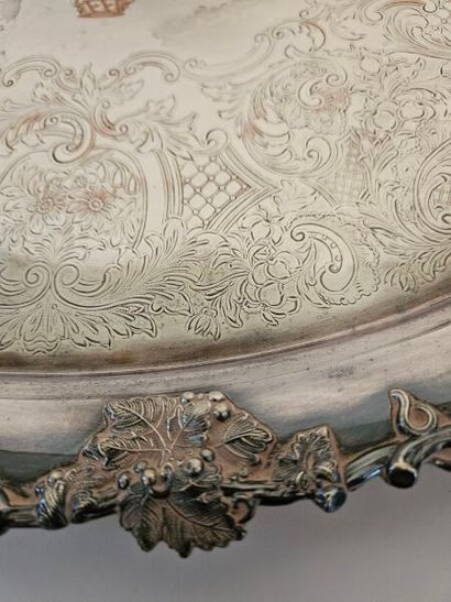 Large serving tray with two handles in silver-plated...