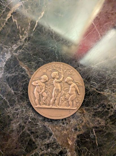 Medal representing three putti
In its ca...