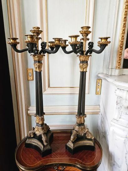 Pair of 6-light candelabra in bronze with...