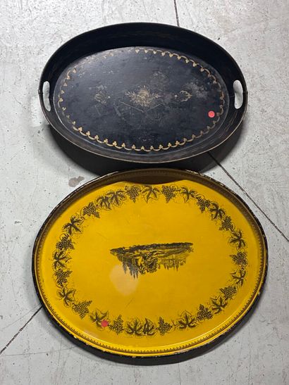 Two oval trays in painted sheet metal, one...