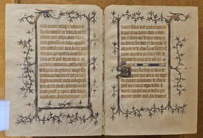 Four illuminated leaves on vellum in a f...