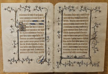 Four illuminated leaves on vellum in a f...