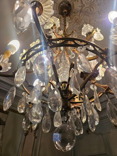 6-light ormolu chandelier with pink tassels...