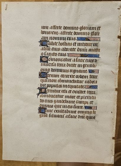 Four illuminated leaves on vellum in a f...