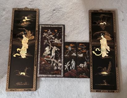 Set of various decorative panels on lacquer...