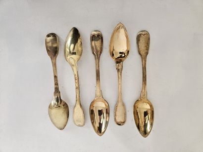 Five dessert spoons in 1st-rate 950‰ silver...