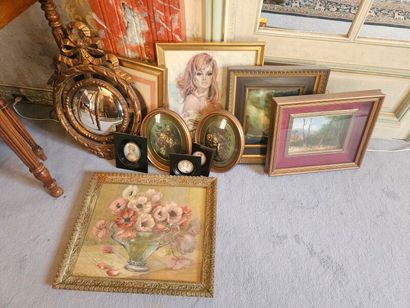 Set of framed prints, witch mirror, still...