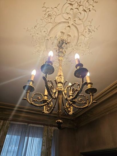 Louis XVI style six-light chandelier in chased...