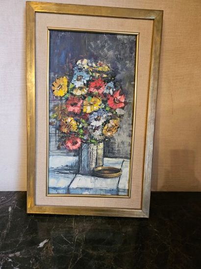 Modern school
Vase of anemones on an entablature
Oil...