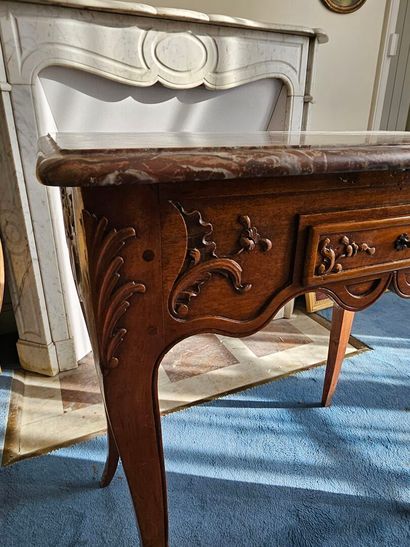 Small table in natural wood, molded and carved...