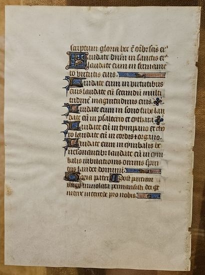 Four illuminated leaves on vellum in a f...