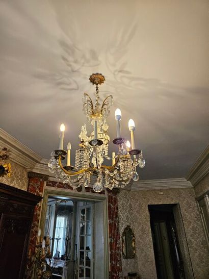 9-light ormolu chandelier with spear pendants...