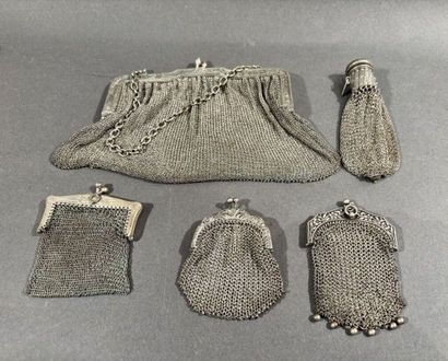 Lot including a silver mesh bag, two purses...