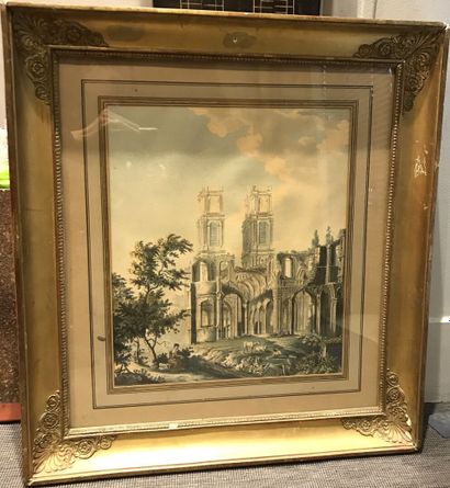 19th century school 
View of the ruins of...
