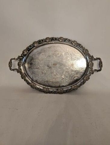 Large serving tray with two handles in silver-plated...