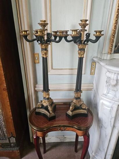 Pair of 6-light candelabra in bronze with...