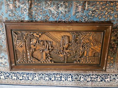 CHINA
Wooden coffee table carved with palace...