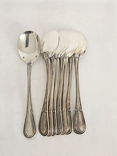 Eight ice-cream spoons in 1er titre 950‰...