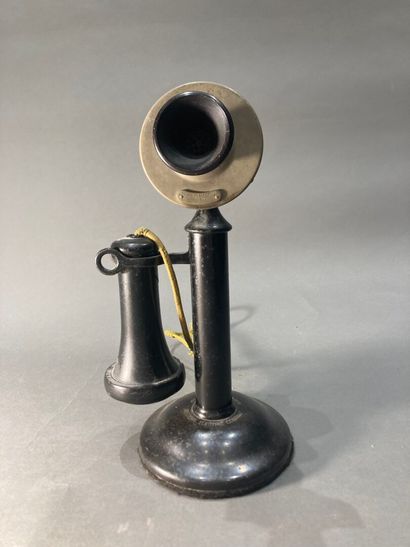 Black metal candle cell phone with pear-shaped...