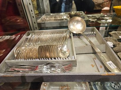 Part of a silver-plated menagère with channels,...