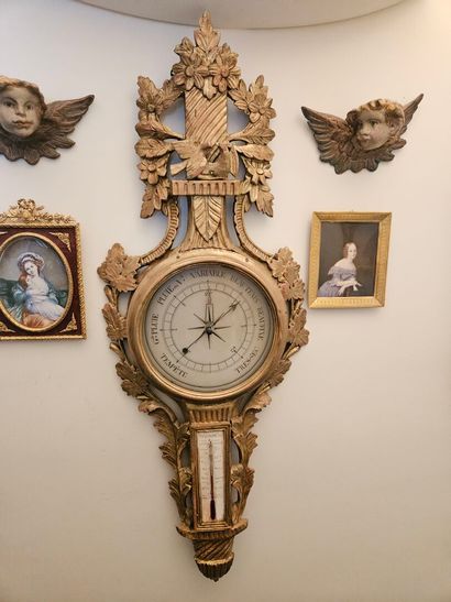 Réaumur barometer-thermometer in carved and...