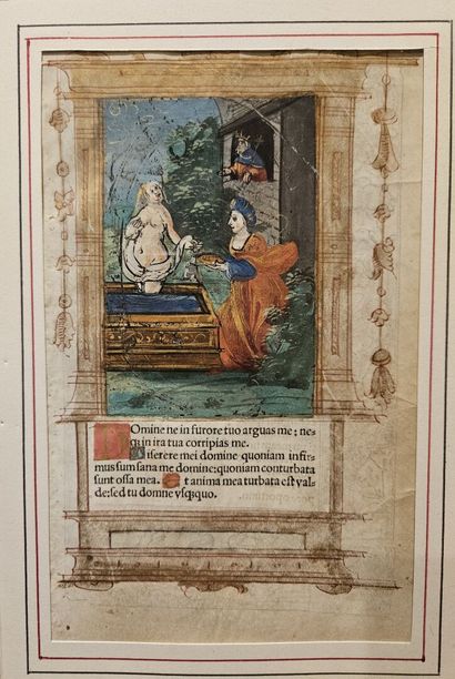 Illuminated page with a bath scene (framed)...