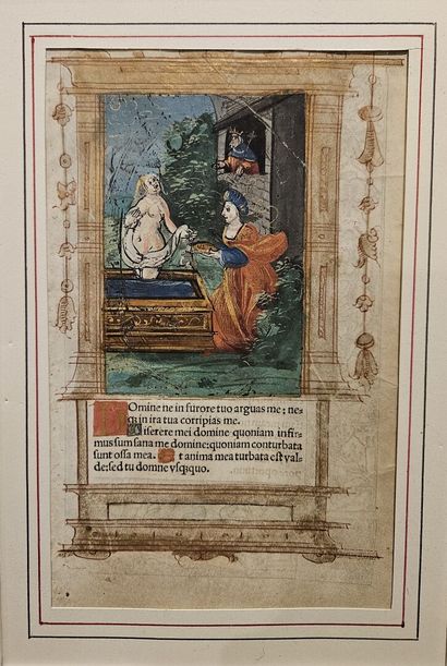 Illuminated page with a bath scene (framed)...
